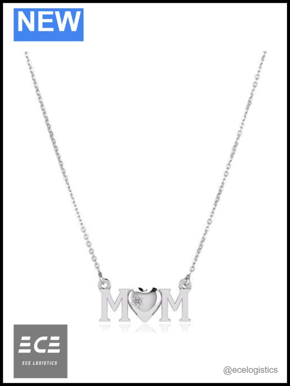 Sterling Silver Rhodium Plated Diamond MOM Pendant Necklace 16.5"